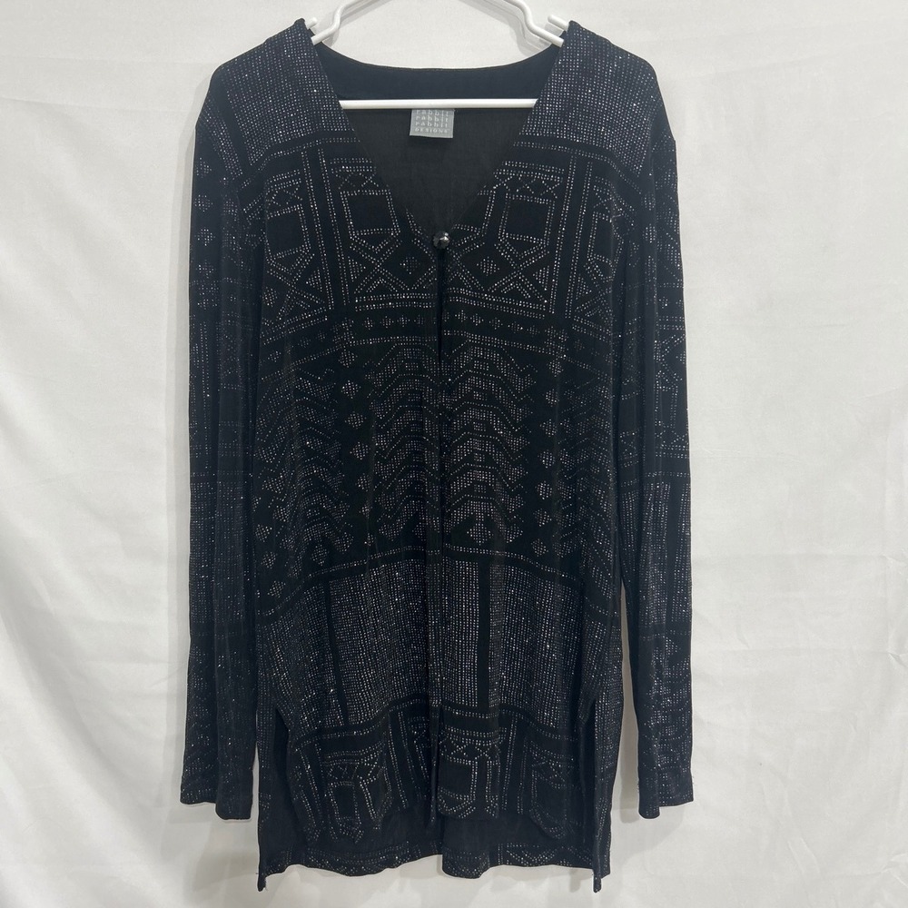 Rabbit Rabbit Rabbit Designs Black Silver Geometric Glitter Cardigan Top